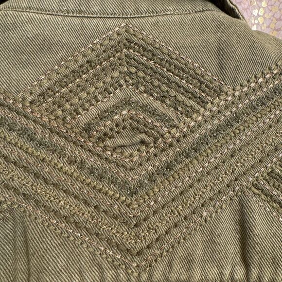 Idyllwind Olive Green Gold Stich Military Style Zip Jacket Medium - Picture 9 of 9